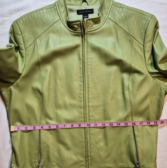 ​Valerie Stevens 100% Leather Moto Jacket - Pear Green - XL - Picture 4 of 9